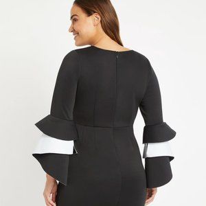 Eloquii Ruffle Flare Sleeve Dress Black & White plus sz 28